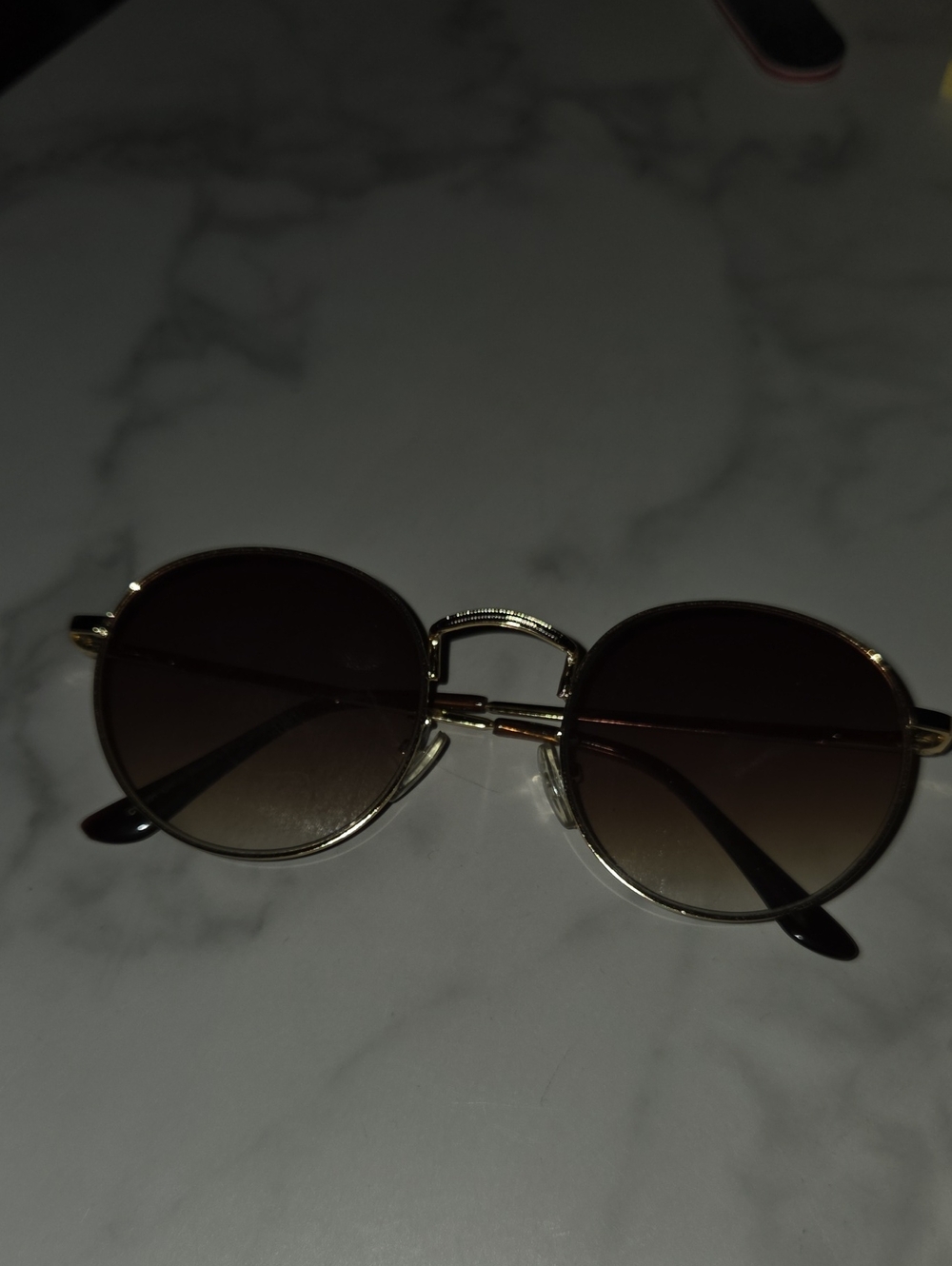 Round Gold Frame Sunglasses with Brown Gradient Lenses